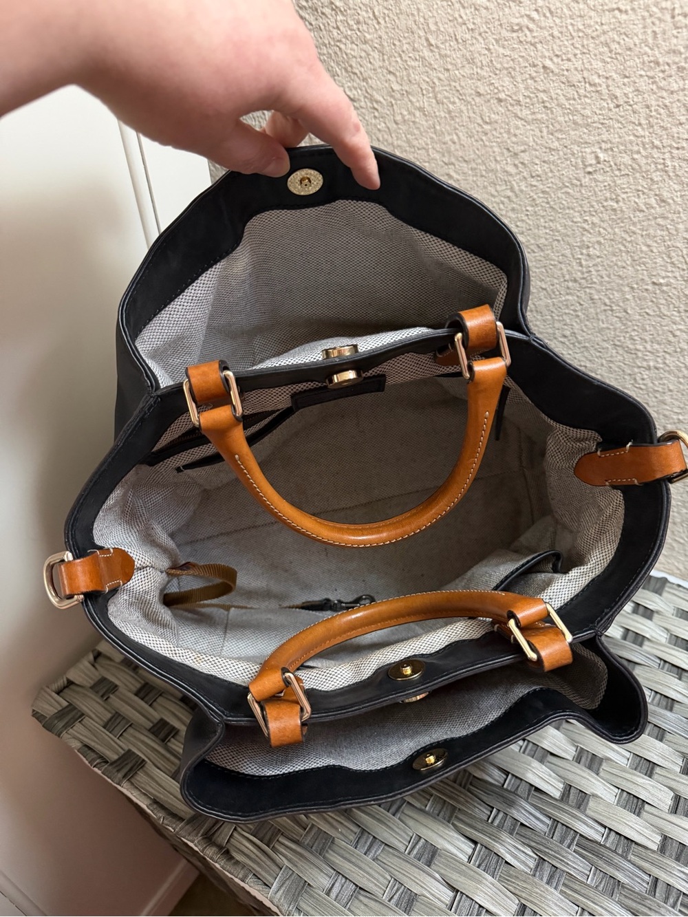 Dooney & Bourke Barlow Black Leather Tote with Brown Trim - Picture 4 of 15